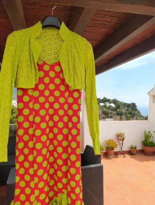 Vestido Flamenca Rojo Lunares Verdes