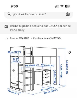Cama alta SMASTAD ikea con armario y estanterías