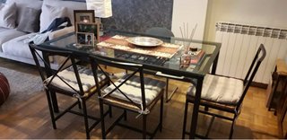 Mesa Comedor/Jardín Cristal y Metal Negra