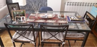 Mesa Comedor/Jardín Cristal y Metal Negra