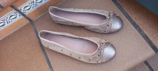 Bailarinas ante beige troqueladas doradas