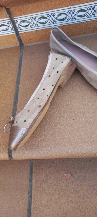 Bailarinas ante beige troqueladas doradas