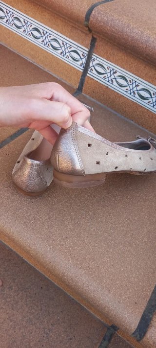 Bailarinas ante beige troqueladas doradas