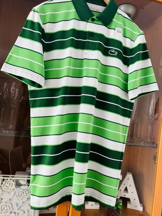 Polo Lacoste original Rayas Verde y Blanco