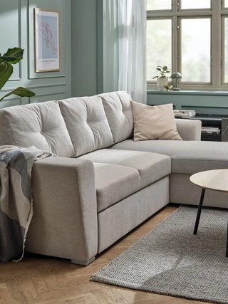 Sofá Cama Chaise Longue Tela Arena Claro JYSK