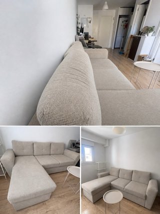 Sofá Cama Chaise Longue Tela Arena Claro JYSK