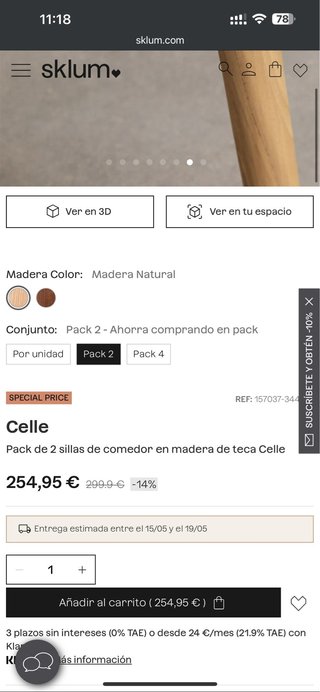 Pack 2 Sillas SKLUM Madera de teca y cuerda