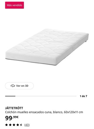 Colchón Cuna IKEA Muelles Ensacados 120x60cm
