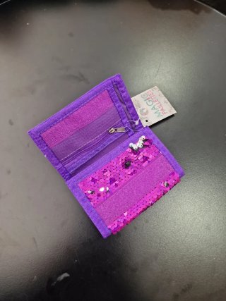 Portafogli con paillettes viola e argento