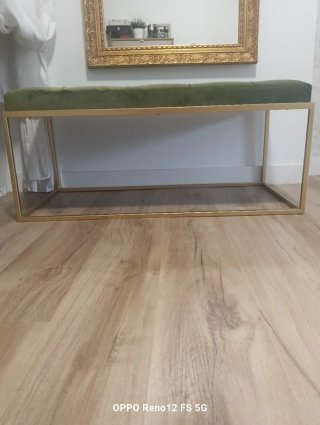 Banco terciopelo capitoné verde y dorado