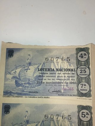 Billetes Lotería Nacional 1965
