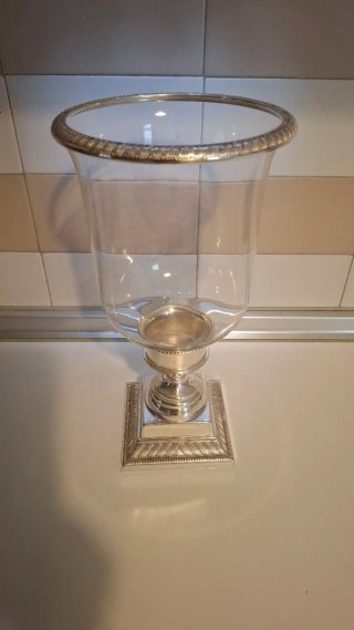 Portavelas Hurricane Cristal y Metal Plateado