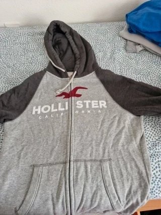 Sudadera Hollister Gris con Cremallera y Logo