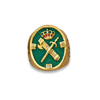 Anillo Acero Guardia Civil Corona Espada Hacha