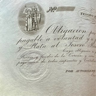 Billete 16 Pesos Duros 1835 Tesoro Real CARLOS V
