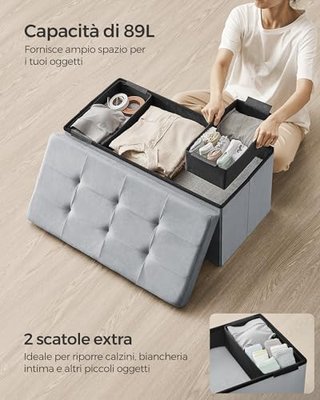 Cassapanca, Pouf Contenitore, Poggiapiedi Pieghevo