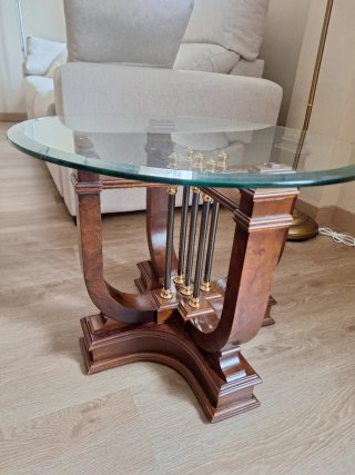 Mesa auxiliar cristal y madera