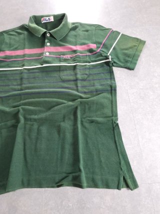 Polo Fila Vintage Verde Righe Ricamato Y2k XL