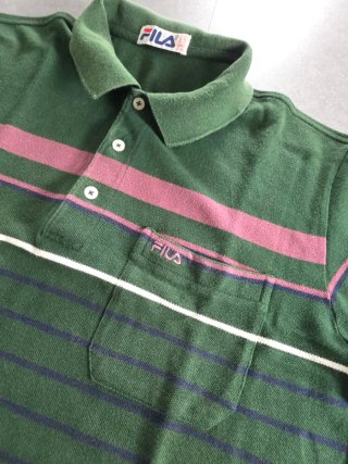 Polo Fila Vintage Verde Righe Ricamato Y2k XL