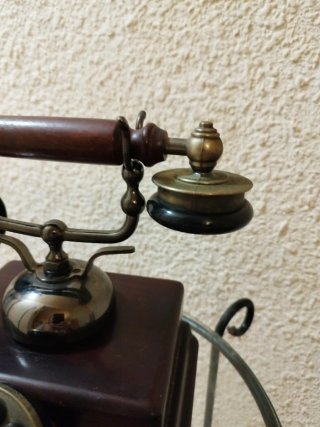 Teléfono Antiguo Vintage Marrón y Plata