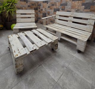 Conjunto Sofá Palets Exterior Blanco