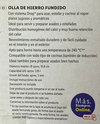 Olla de hierro fundido Ernesto 1,05 L