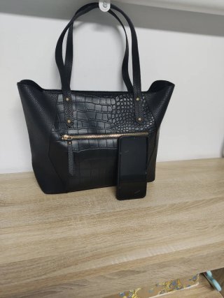 Bolso Grande Negro Piel sintética Cocodrilo