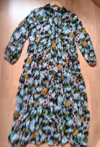 Vestido Mango seda camisero largo estampado