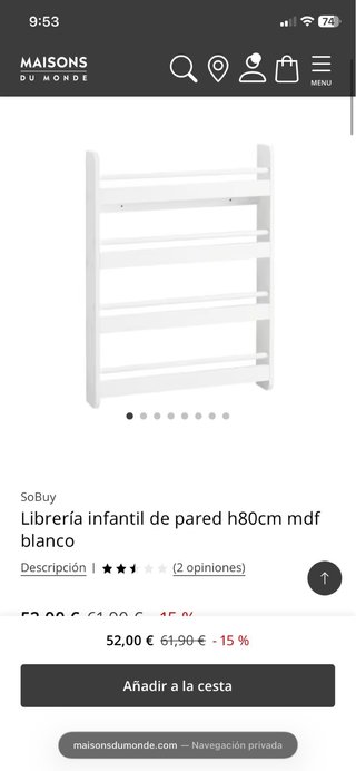 Librería infantil de pared color blanca