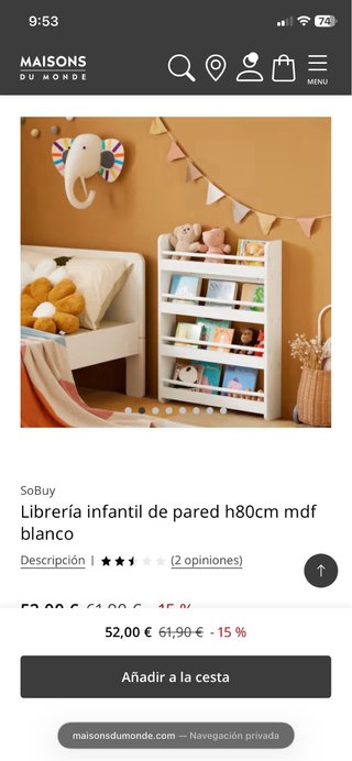 Librería infantil de pared color blanca