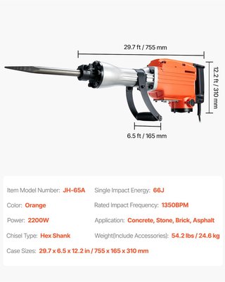 VEVOR Martillo Demoledor Eléctrico 2200 W 1350 BPM