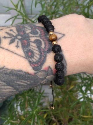 Pulsera Ojo de Tigre y roca volcánica
