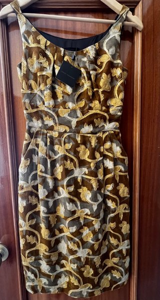 Vestido fiesta Adolfo Dominguez marrón y dorado