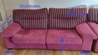 Sofá 2 plazas y sillón tela rosa