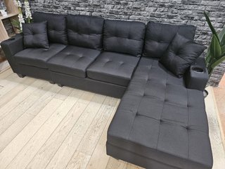 Sofá Rinconera Negro con Portavasos