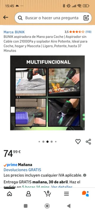 Aspirador Coche BUNIK 21000Pa + Soplador