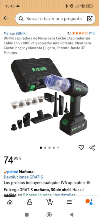 Aspirador Coche BUNIK 21000Pa + Soplador