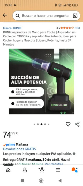 Aspirador Coche BUNIK 21000Pa + Soplador