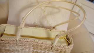 Borsa paglia bicolore beige e gialla