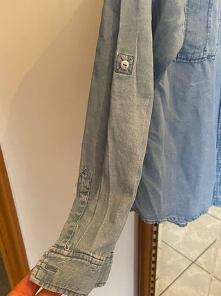 Camicia jeans donna con pizzo bianco