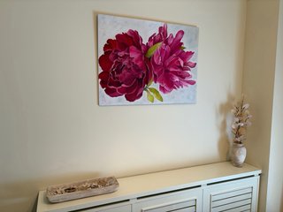 Cuadro Óleo en Tabla Flores “Dúo en Rosa y Rojo”