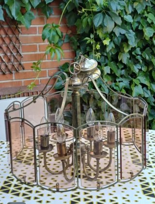 Lámpara vintage de techo de metal dorado y cristal