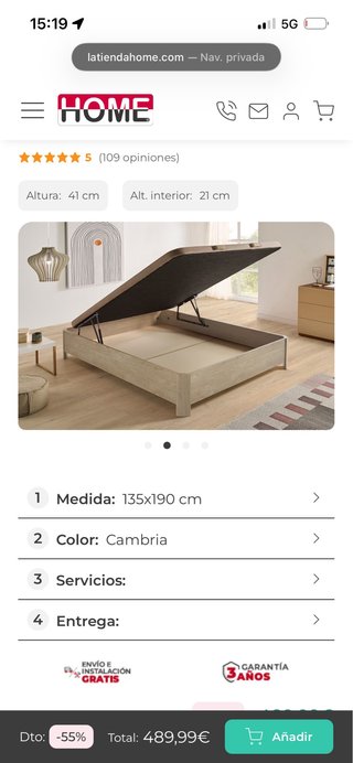 Canape Abatible Tienda Home 1.35x1.90 Pata Alta