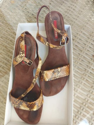 Sandalias cuña LODI piel y ante marrón multicolor