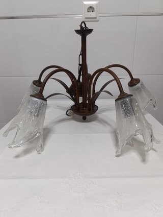 Lámpara de techo y mesilla metal y cristal