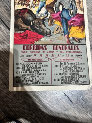 Cartel Toros Bilbao 1958