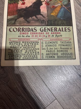 Cartel Toros Bilbao 1955