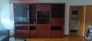 Librería modular vitrina madera y cristal