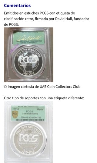 Medalla PCGS 30 Aniversario 2016
