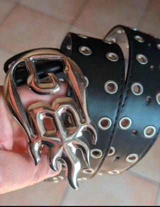 Cintura in stile ghotic punk con fibbia BG argento